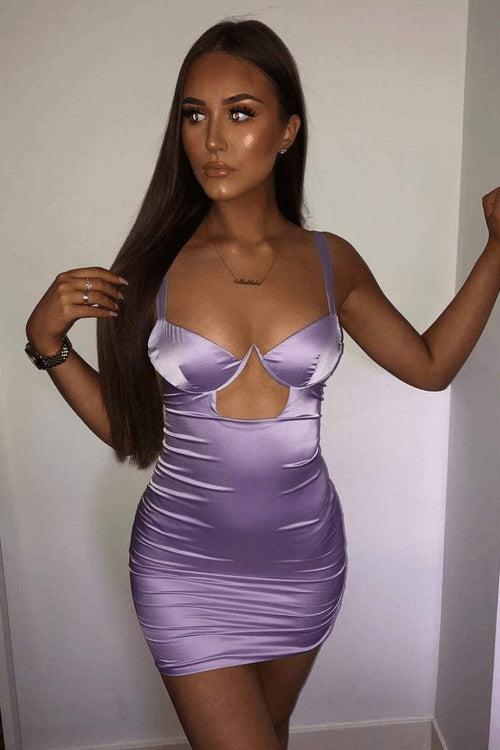 Purple Satin Cut Out Mini Dress ...